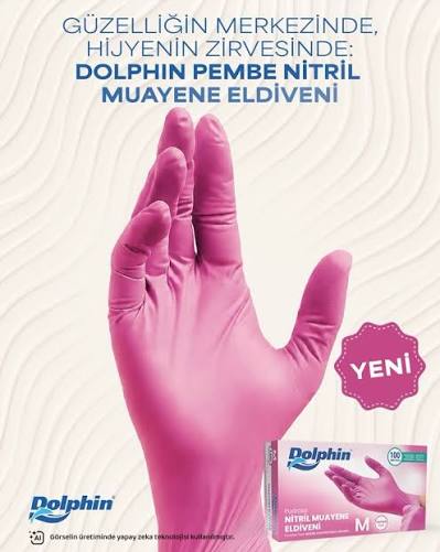 DOLPHİN PEMBE NİTRİL PUDRASIZ ELDİVEN 100 Adet