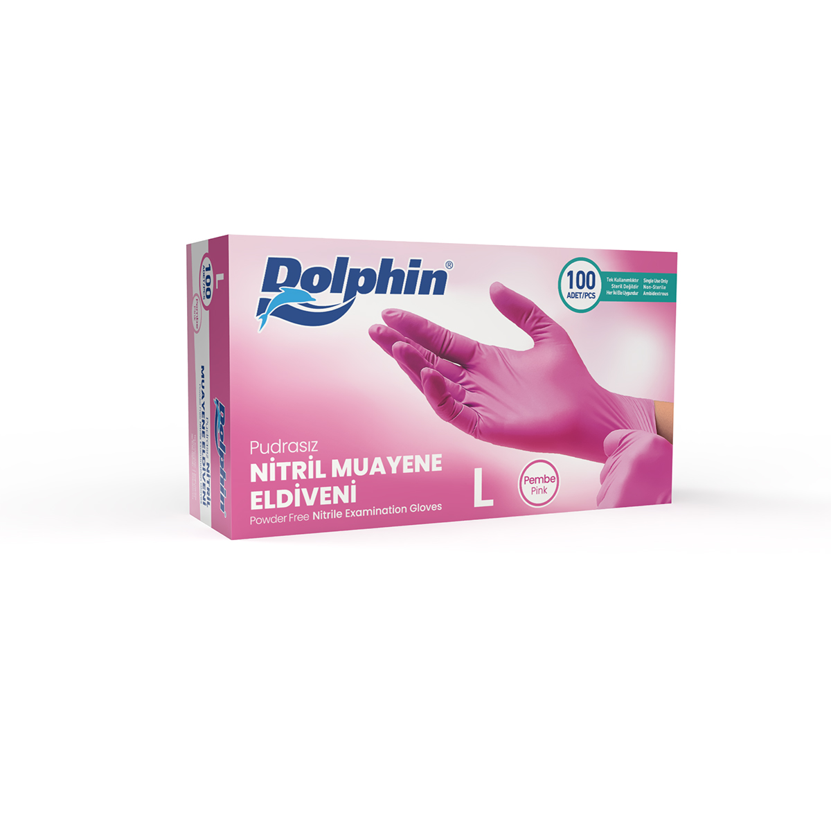 DOLPHİN PEMBE NİTRİL PUDRASIZ ELDİVEN 100 Adet