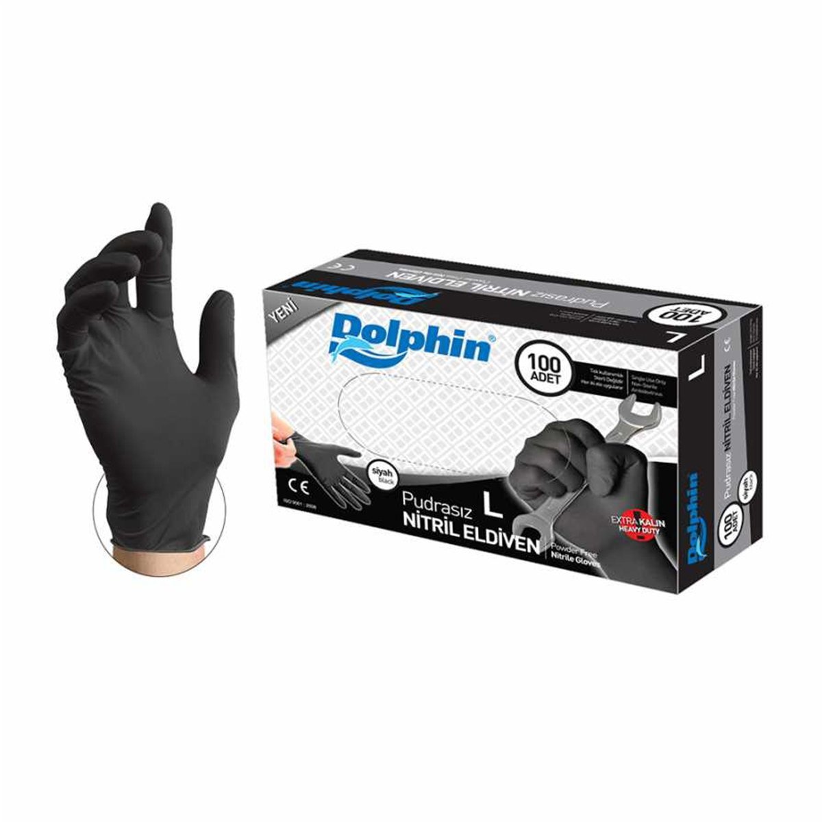 DOLPHIN PUDRASIZ SİYAH NİTRİL ELDİVEN 100 ADET