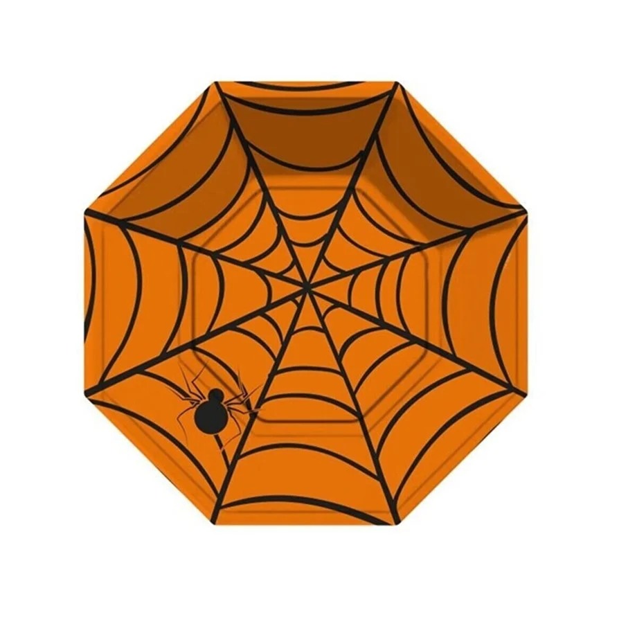 HALLOWEEN ÖRÜMCEK TURUNCU SEKİZGEN TABAK 8 AD