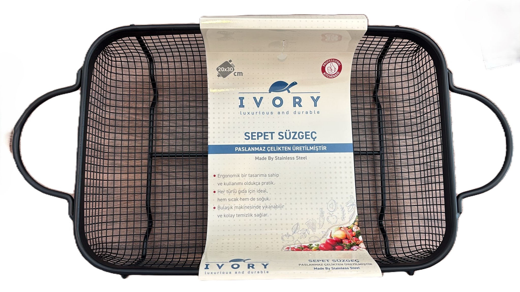 IVORY 20X30 CM KULPLU ÇELİK SÜZGEÇ SZG416