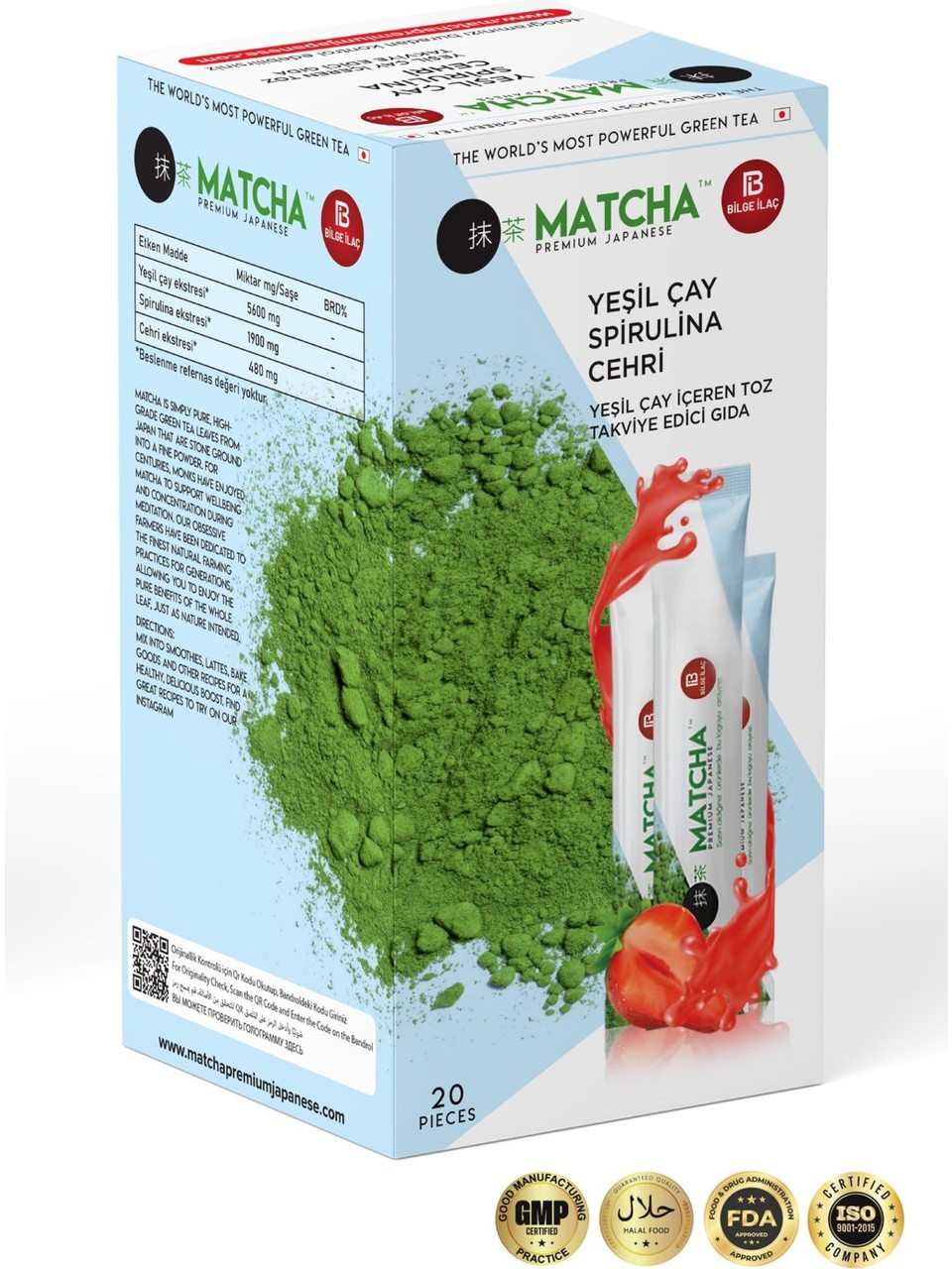 Matcha Premium Japanese Çilek Aromalı 8 gr x 20 adet