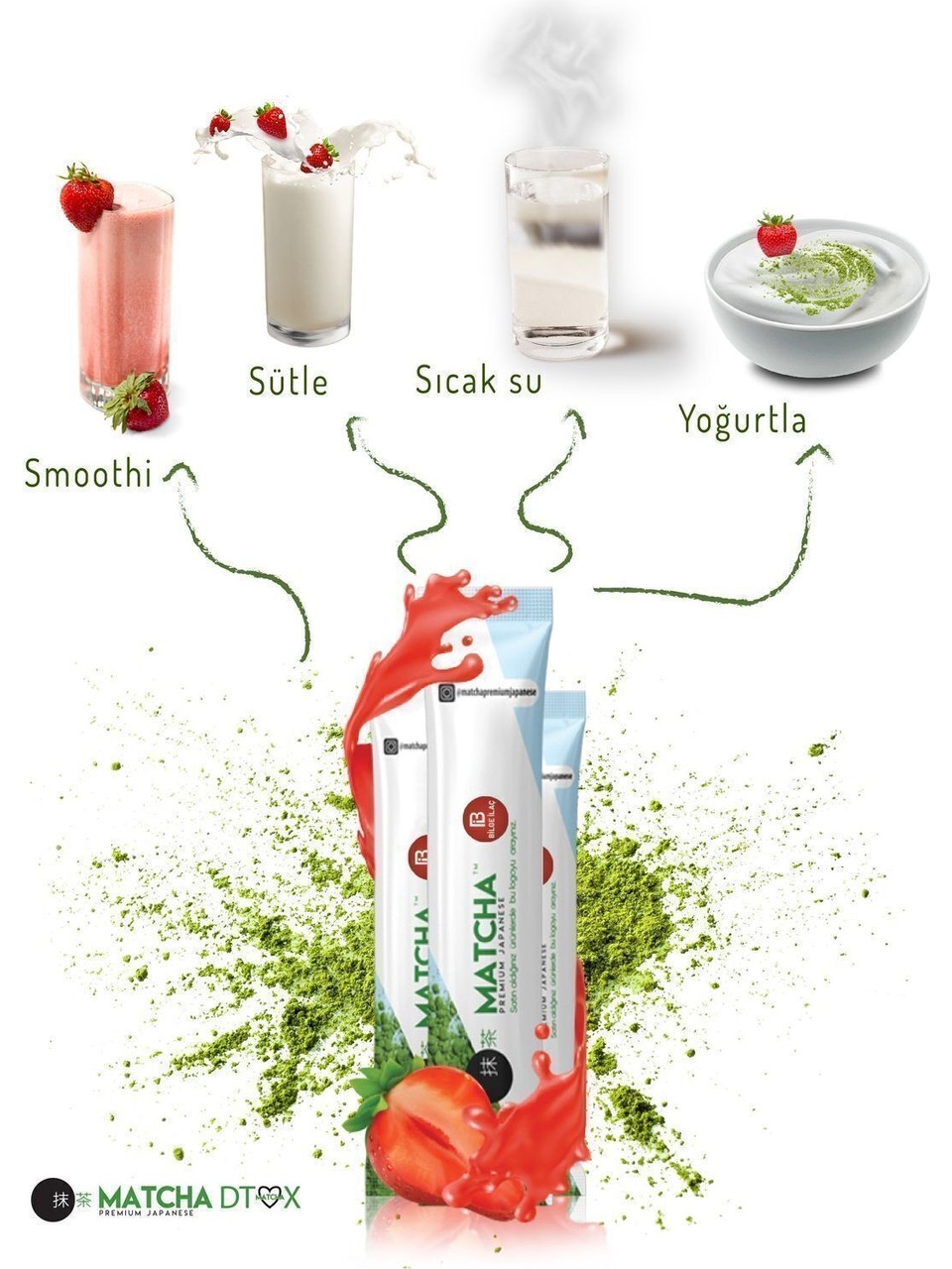 Matcha Premium Japanese Çilek Aromalı 8 gr x 20 adet