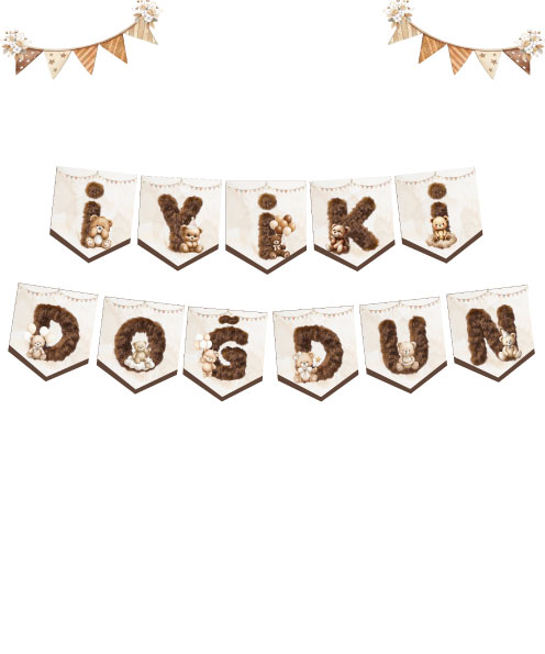 TEDDY BEAR İYİ Kİ DOĞDUN ÜÇGEN BANNER
