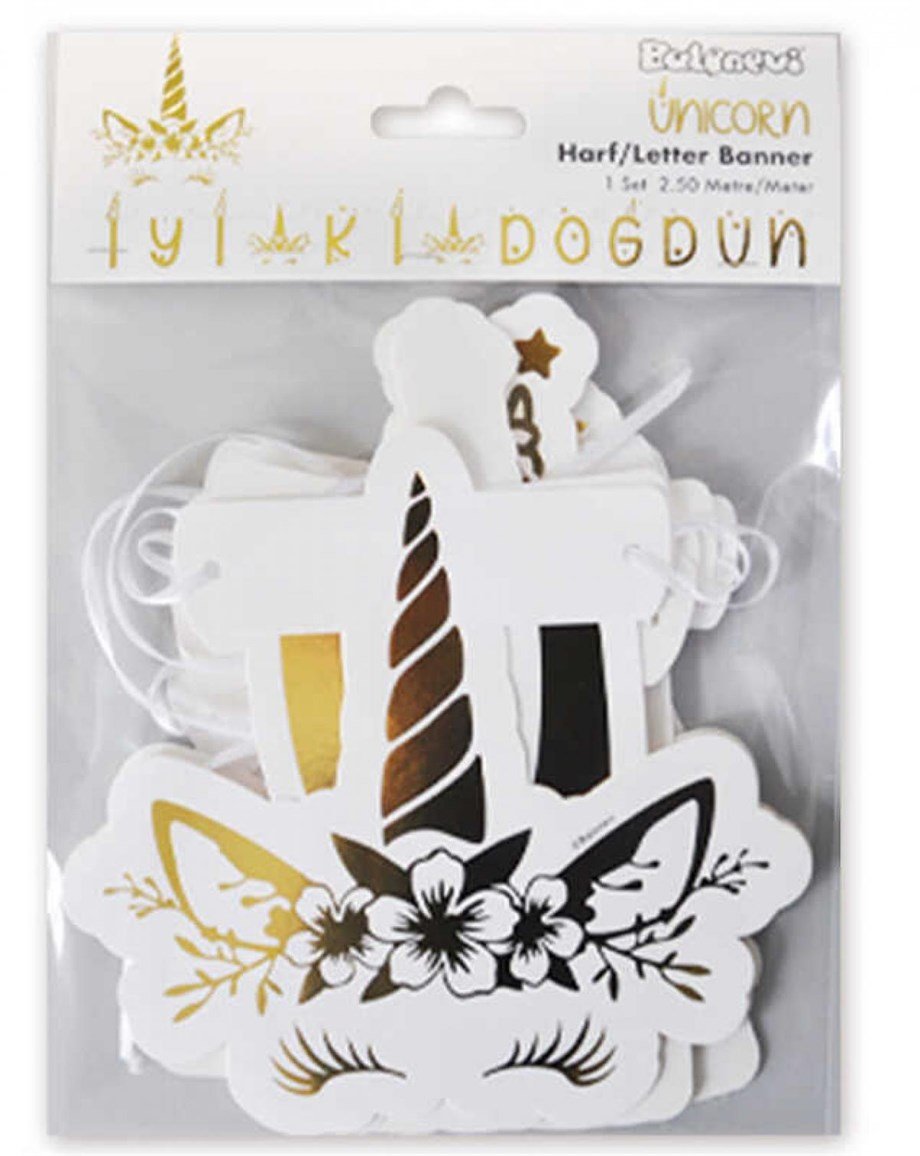 UNICORN GOLD HAPPY BIRTHDAY BANNER
