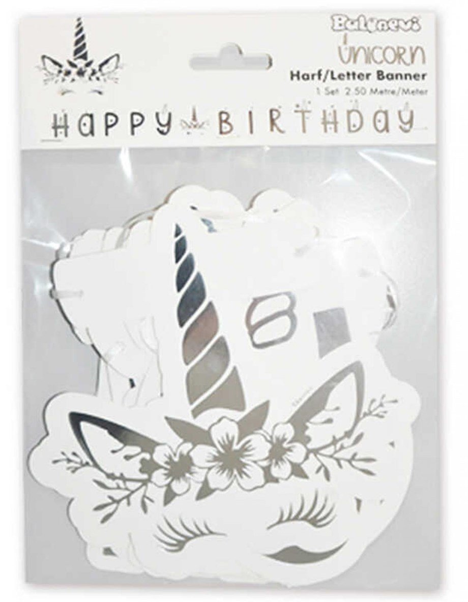 UNICORN SILVER HAPPY BIRTHDAY BANNER